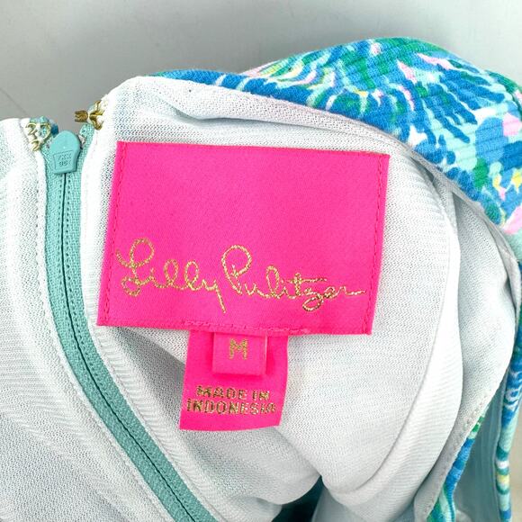 Lilly Pulitzer Del Rey Dress M Coral of the Story Blue Green Pink Preppy 012036 - Picture 6 of 8